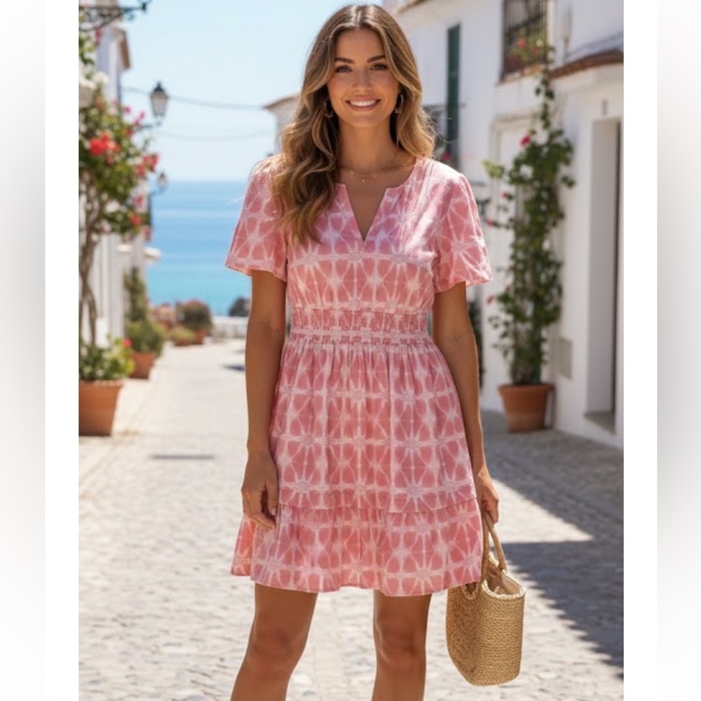 Kate & Sam Pink Tie-Dye Short Sleeve Dress